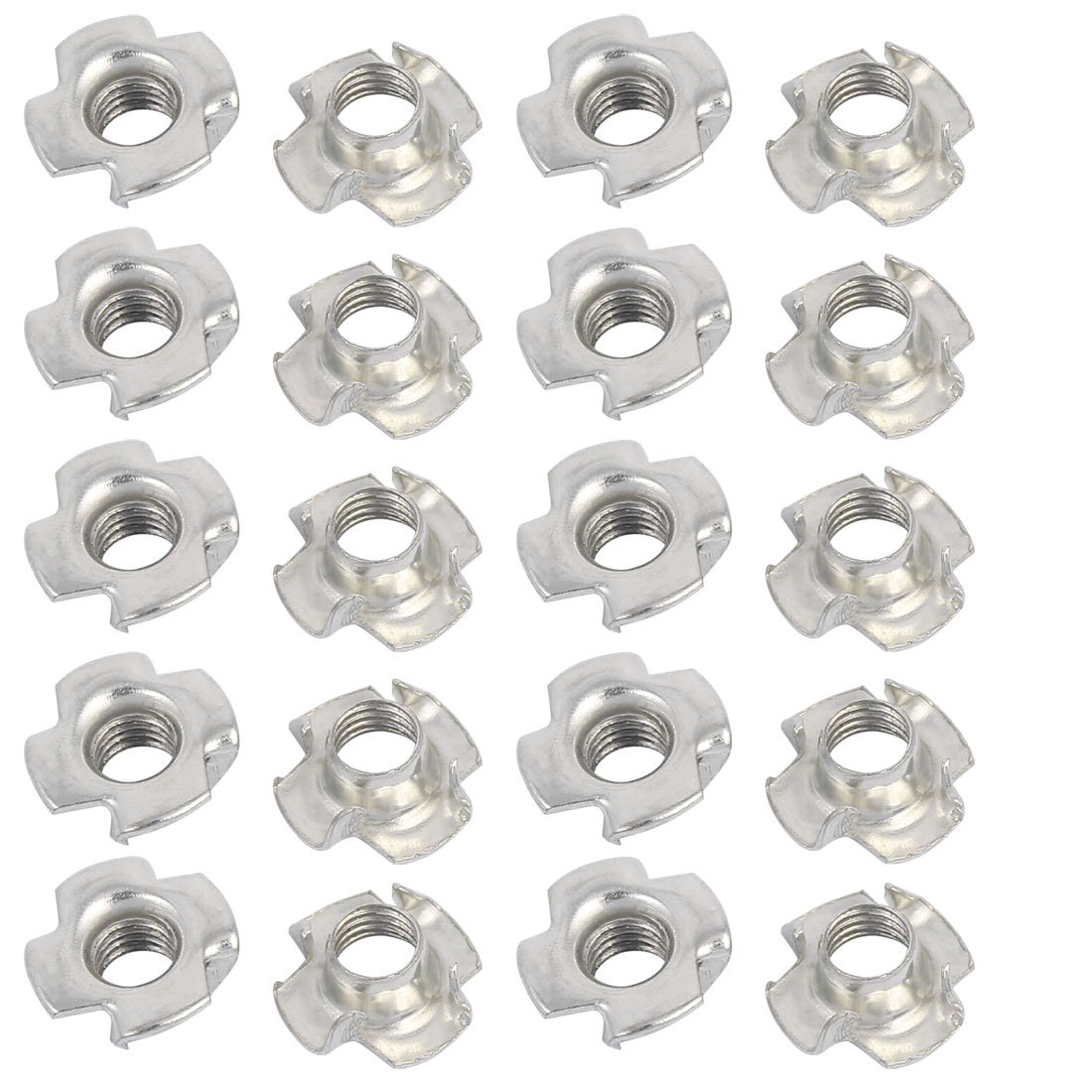 Sourcingmap M8 x 8mm Four Pronged Tee Nuts Captive Blind Inserts 20pcs for Wood Furniture