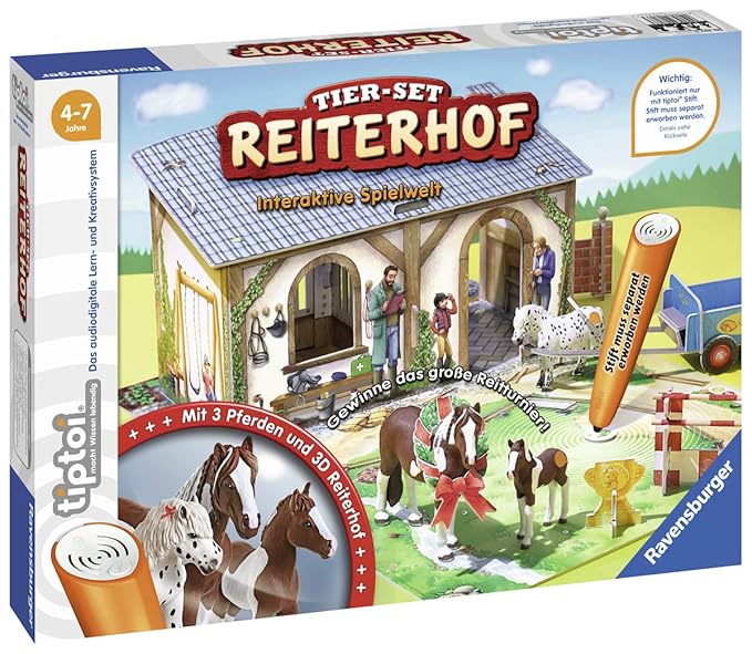 Ravensburger tiptoi 00707 - Tier-Set: Reiterhof / Erkunde den Reitsstall und kümmere dich eigenständig um die Pferde