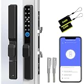 Fingerprint Slim Keypad Sliding Glass Patio Door Lock 2085 Hook Latch Tuya | Keyless Entry Mortise Smart Lock Built-in WiFi, Tuya App Control, Waterproof, Fits 22&ndash;110mm (0.87"-4.33") Door Thickness