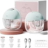 NCVI Wearable Breast Pump Hands Free, Portable Electric Breastfeeding Pump with 1400mAh Battery, Quiet Operation, Smart LED Display, 4 Modes & 9 Levels, 19/21/24mm Flanges, 2 Pack