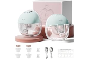 NCVI Wearable Breast Pump Hands Free, Portable Electric Breastfeeding Pump with 1400mAh Battery, Quiet Operation, Smart LED Display, 4 Modes & 9 Levels, 19/21/24mm Flanges, 2 Pack, Green