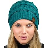 C.C Unisex Chunky Soft Stretch Cable Knit Warm Fuzzy Lined Skully Beanie