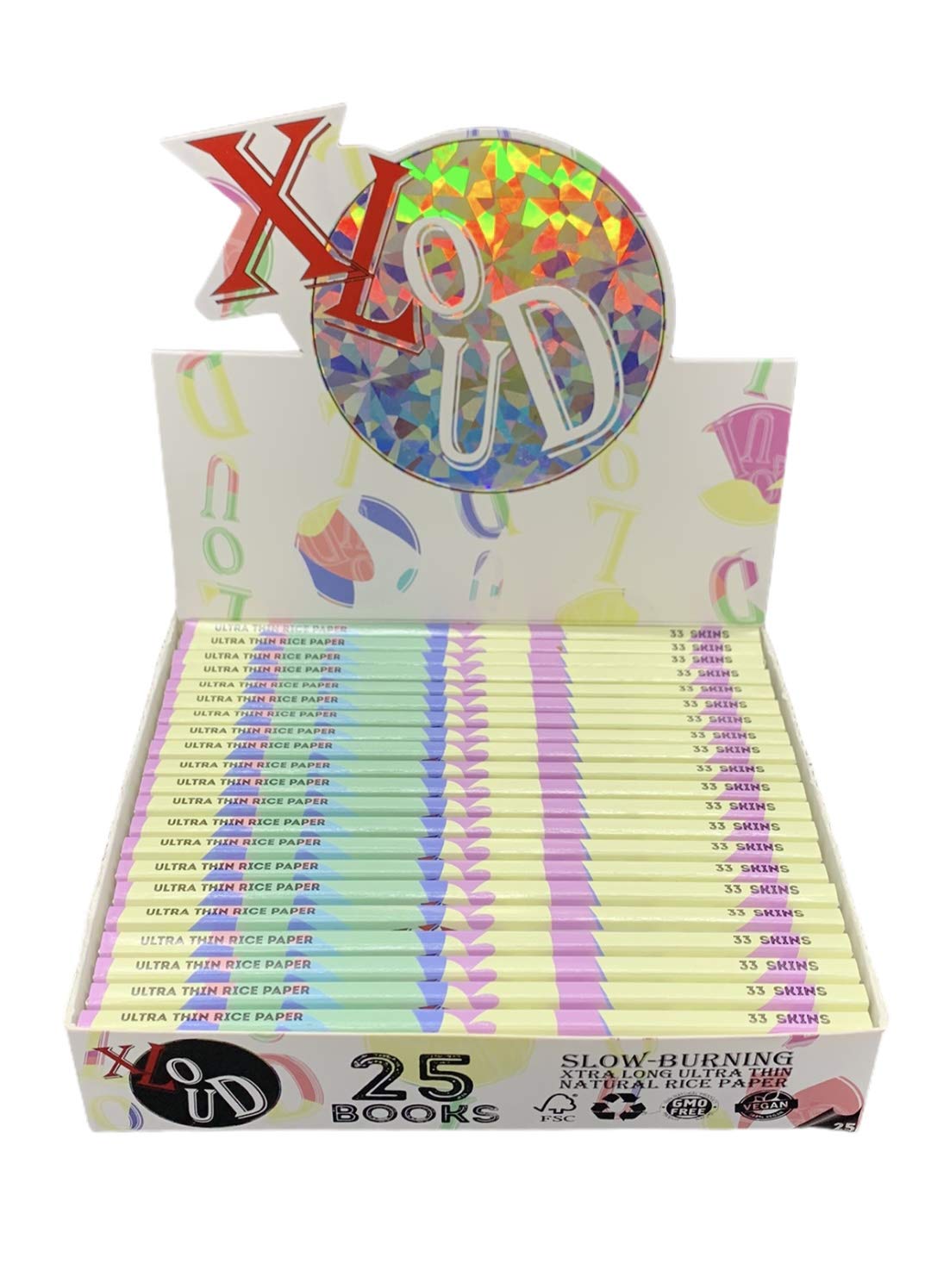 Loud LDN - XLoud Candy - Extra Long 130mm (approx 6 Inches) King Size Rolling Papers - Premium Quality Ultra Thin - White Paper With Display box (25)