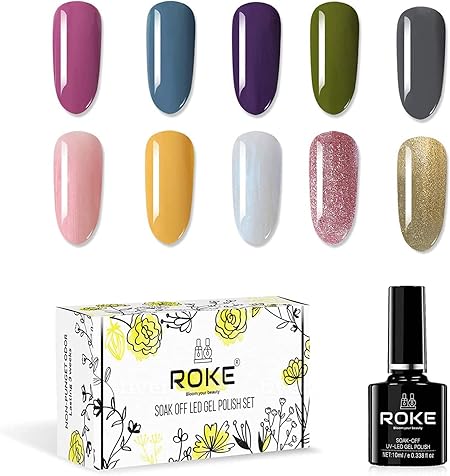 Amazon Roke 10ml大容量ジェルネイル カラージェル 10色セット Uv Led対応 ポリッシュタイプ ベーストップ付き ネイルアート スターターマニキュアサロンdiyアットホーム Roke ジェルネイル 通販