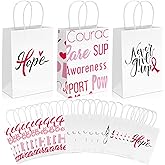 24 Pack Breast Cancer Awareness Bags Pink Ribbon Paper Bag Breast Cancer Gift Bag with Handle Faith Courage Hope Treat Bags for Breast Cancer Awareness Charity Theme Party Favor Supplies