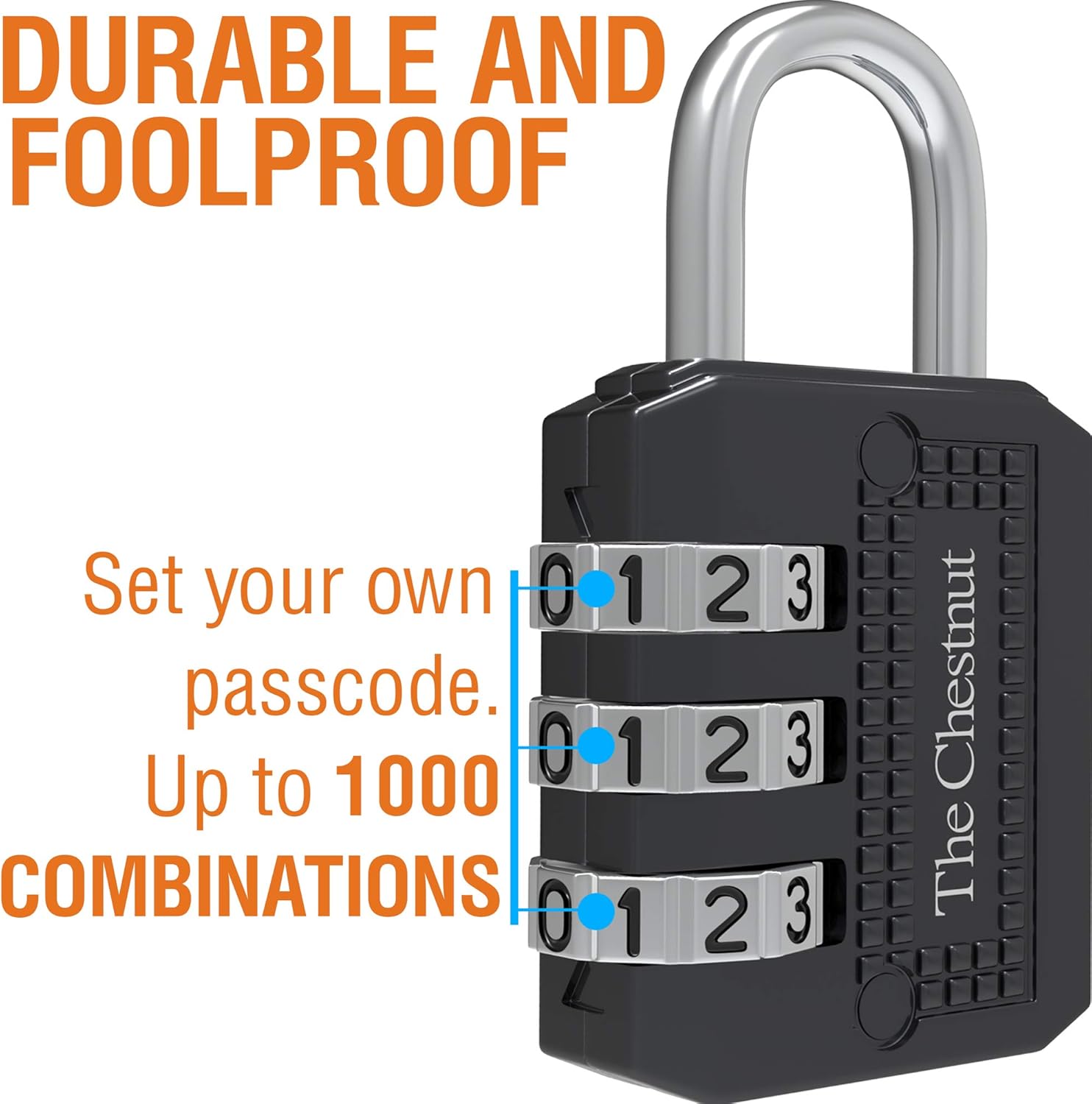 Padlock with 3 Digit Combination - Outdoor Weatherproof Combination Lock - Keyless Resettable Combo - for Luggage, Fence, Travel, Gate, Door, School, Gym, Sports, Toolbox, Case, Employee Lockers, Hasp - - 