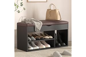 Apicizon Storage Bench, Shoe Bench with Flip Top Storage Space and Padded Cushion, Wooden Bench with Storage for Entryway, Li