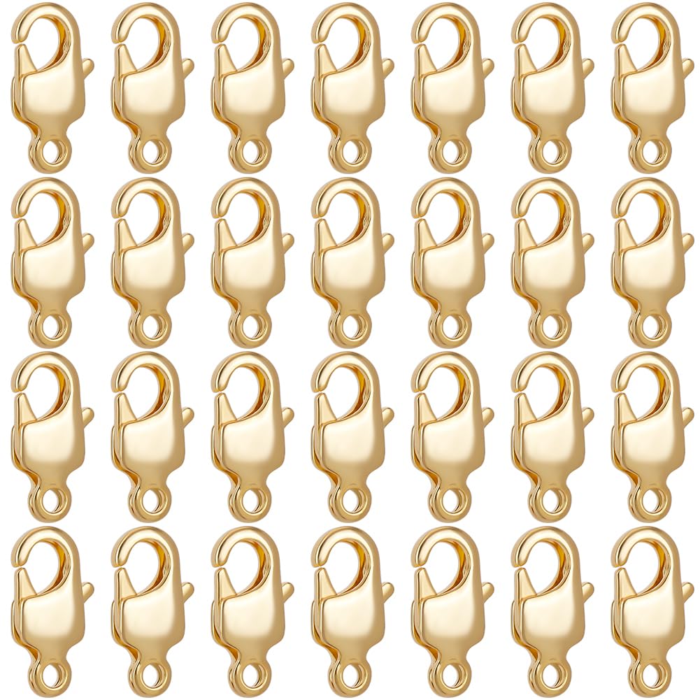 Beebeecraft 1 Box 30Pcs Lobster Claw Clasps 18K Gold Plated Lobster Fastener Hook Clasp Necklaces Metal End Connectors for DIY Jewelry Crafts Making