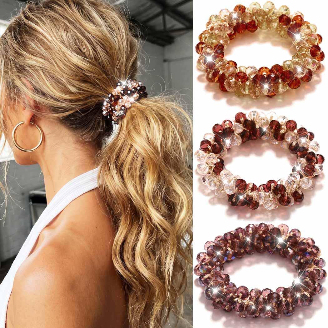 Reaky Rhinestone Hair Ties Fancy Ponytail Holders Beaded Hair Scrunchies Sparkly Hair Accessories for Women
