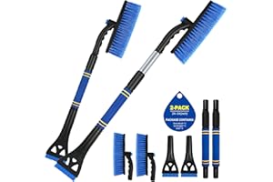 BFONS 2 PCS Ice Scrapers for Car Windshield, 2-in-1 Snow Scraper and Snow Brush for Car SUV Truck, Car Ice Windshield Scraper for Ice and Snow with 360° Pivoting Brush and Ergonomic Foam Grip Blue