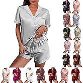WJing Yi Jia Womens Silk Satin Pajamas Loungewear Two-Piece Sleepwear Button-Down Floral Pj Set -Size: 4XL