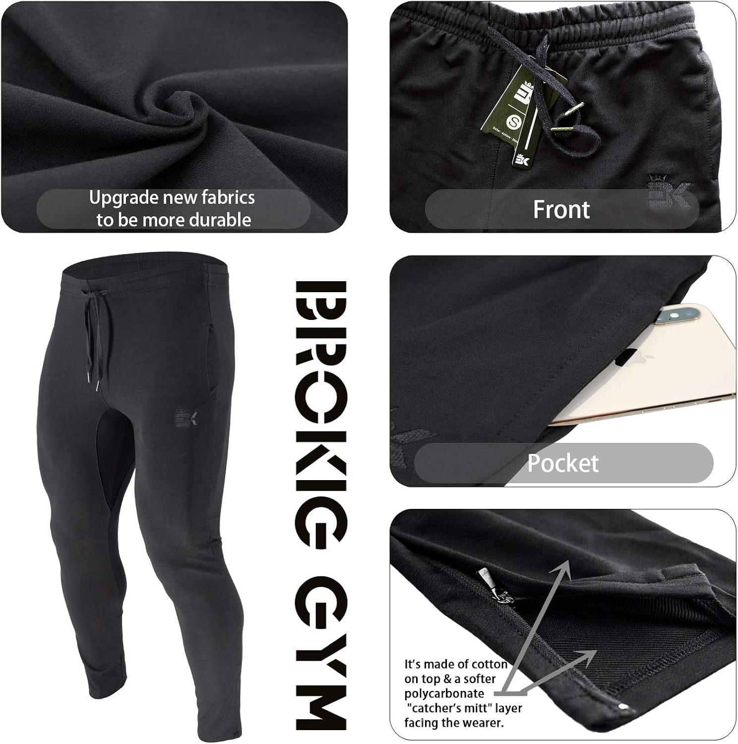 BROKIG Mens Zip Joggers Pants - Casual Gym Workout Track Pants Comfortable Slim Fit Tapered Sweatpants with Pockets at  Men’s Clothing store