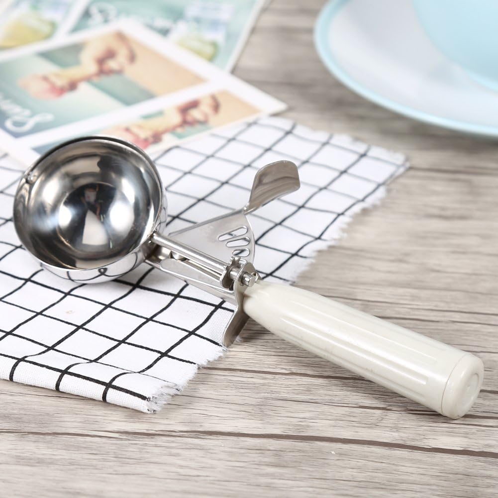 Kitchen Stainless Steel Fruit Cake Dessert Ice Cream Scoop Spoon Cookie Melon Spoon Soft Silicone Hand Grips Trigger Release Tablespoon Scoop Dishwasher Safe Utensils Accessories(6.8CM) - Image 3