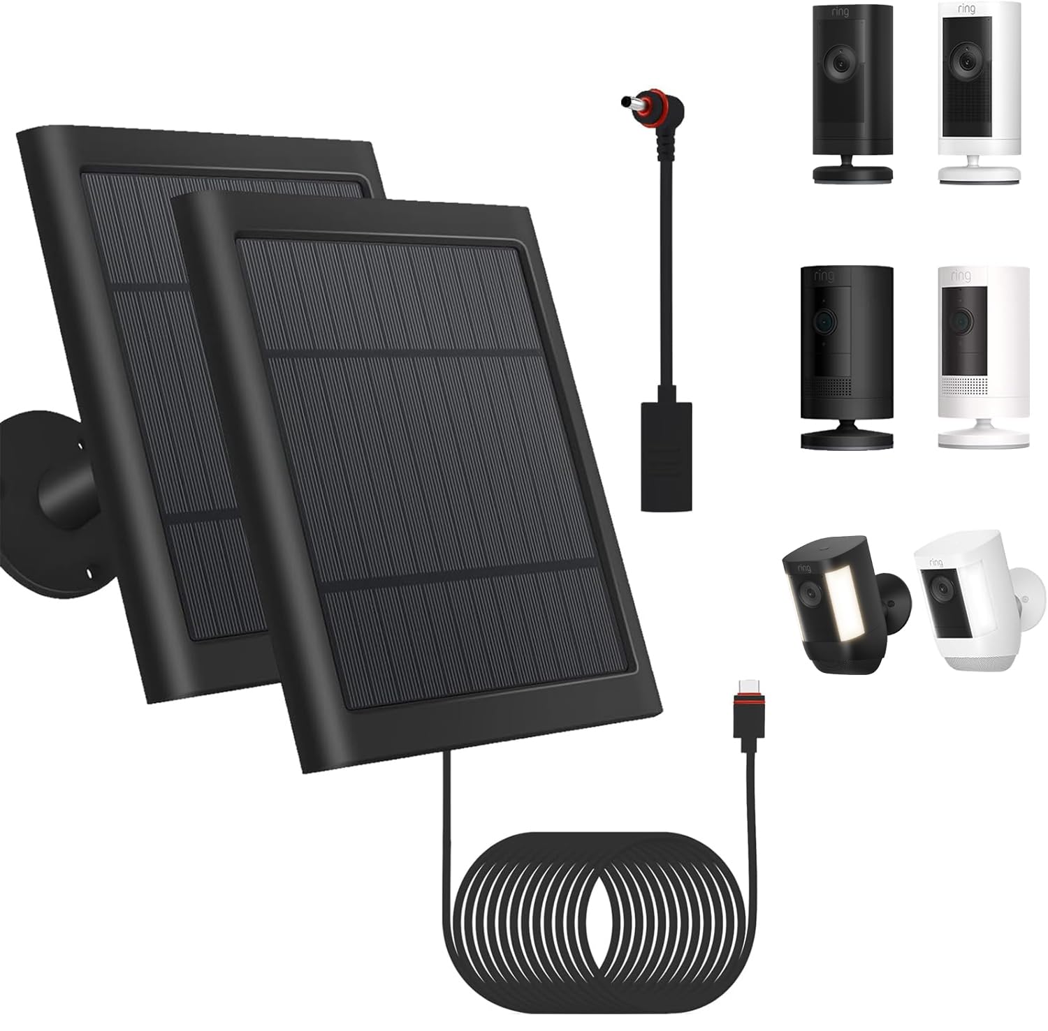 Photo 1 of 2 Pack - Solar Panel for Ring Security Camera Spotlight Cam Plus/Pro(Battery) Stick Up Cam/Pro Wireless Outdoor with 10FT/3M Long Cable Dustproof Waterproof BK