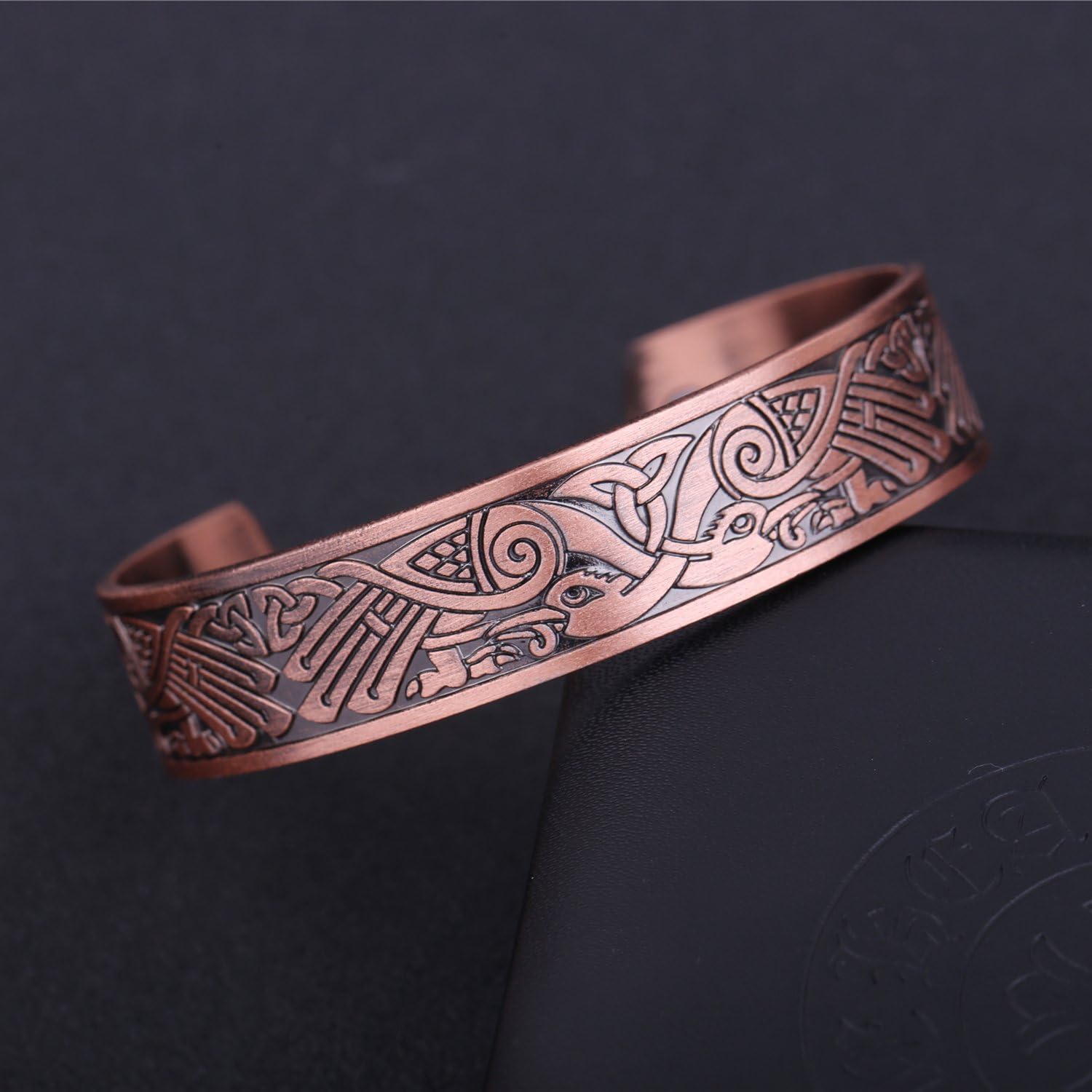 My Shape Magnetic Bracelet Viking Raven Cuff Bangle Irish Knotwork Birds Talisman Pagan Jewelry, Antique Copper, Adjustable - Image 4