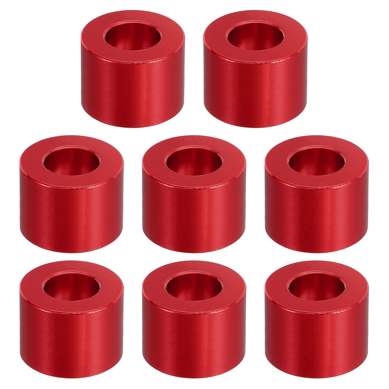 PATIKIL M10 Aluminum Spacer, 8 Pcs Metal Spacers Aluminum 10.5mm ID x 20mm OD x 15mm L Aluminum Spacer Screw Standoff Round for 2/5in or M10 Screw Bolt,Red