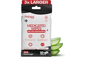 Petazy 2% Chlorhexidine Wipes for Dogs 3X Larger | Yeast Infection Ringworm Fungus Hot Spot Itch Relief | Medicated Antibacterial Antifungal Gentle Soothing Topical Wipes for Dog Cat | 50 Wipes 5x6
