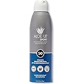ALOE UP Sport Continuous Spray Sunscreen SPF 50 - Broad Spectrum UVA/UVB Sunscreen Protector for Face and Body - With Aloe Vera Gel - Fast Absorbing Sheer Formula - Reef Safe - Fragrance-Free - 6 Oz