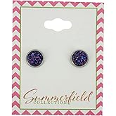 Summerfield Collection Stainless Steel Glitter Faux Druzy Stone Stud Earrings 8mm