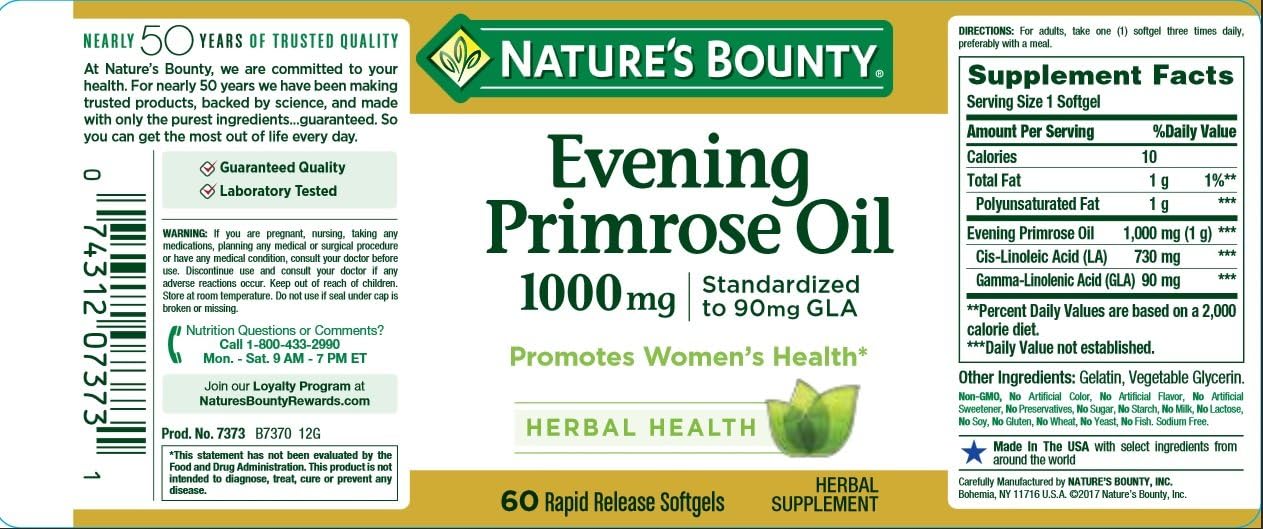Nature's Bounty Primrose Oil Pills, 1000mg 60Ct: Health & Personal Care