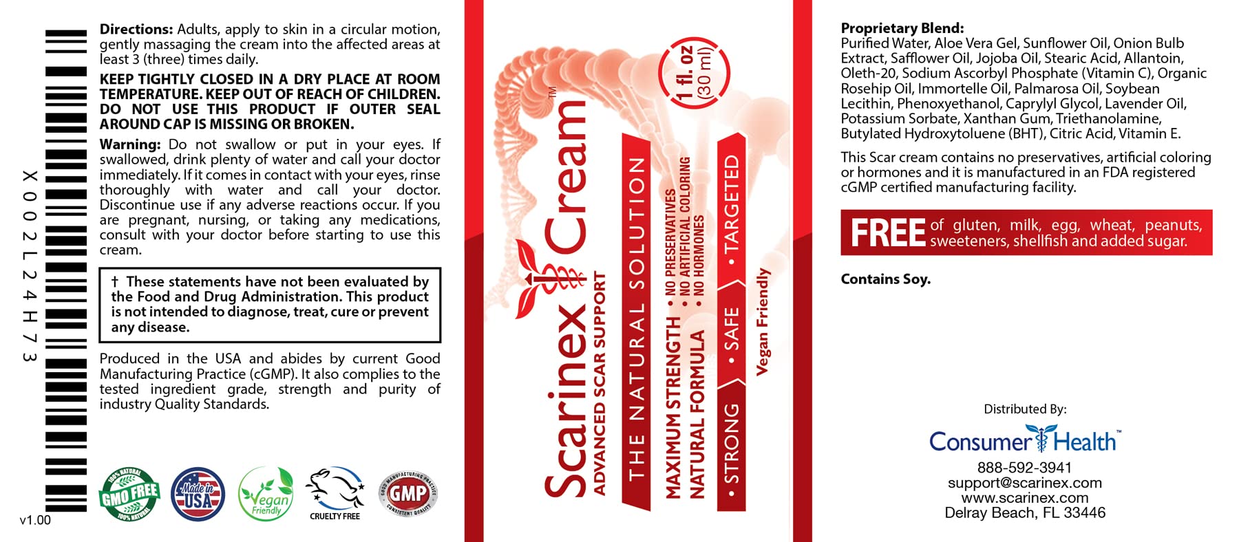 Consumer Health Scarinex - Protect and Fade Scars - Extra Strength - Scar Gel and Skin Rejuvenator Cream - Pack of 2 - Vegan