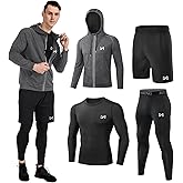 MEETYOO Mens 5pcs Men's Compression Sets Pants Long Sleeve Shirt Athletic Shorts Running Jacket