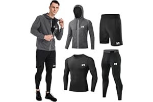 MEETYOO Mens 5pcs Men's Compression Sets Pants Long Sleeve Shirt Athletic Shorts Running Jacket