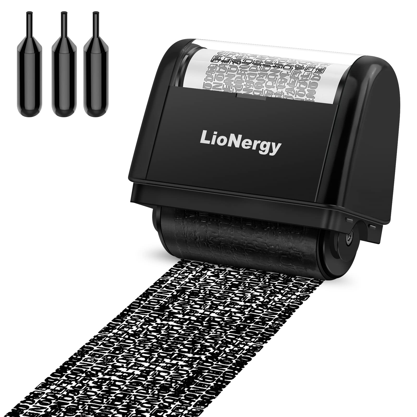 Identity Protection Roller Stamp LioNergy 1.5 Inch Roller Identity Theft Prevention Security Stamp with 3 Refills - Black