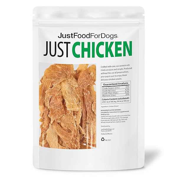 JUSTFOODFORDOGS HEALTHY DOG TREATS, SINGLE-INGREDIENT, CHICKEN BREAST, 5 OZ
