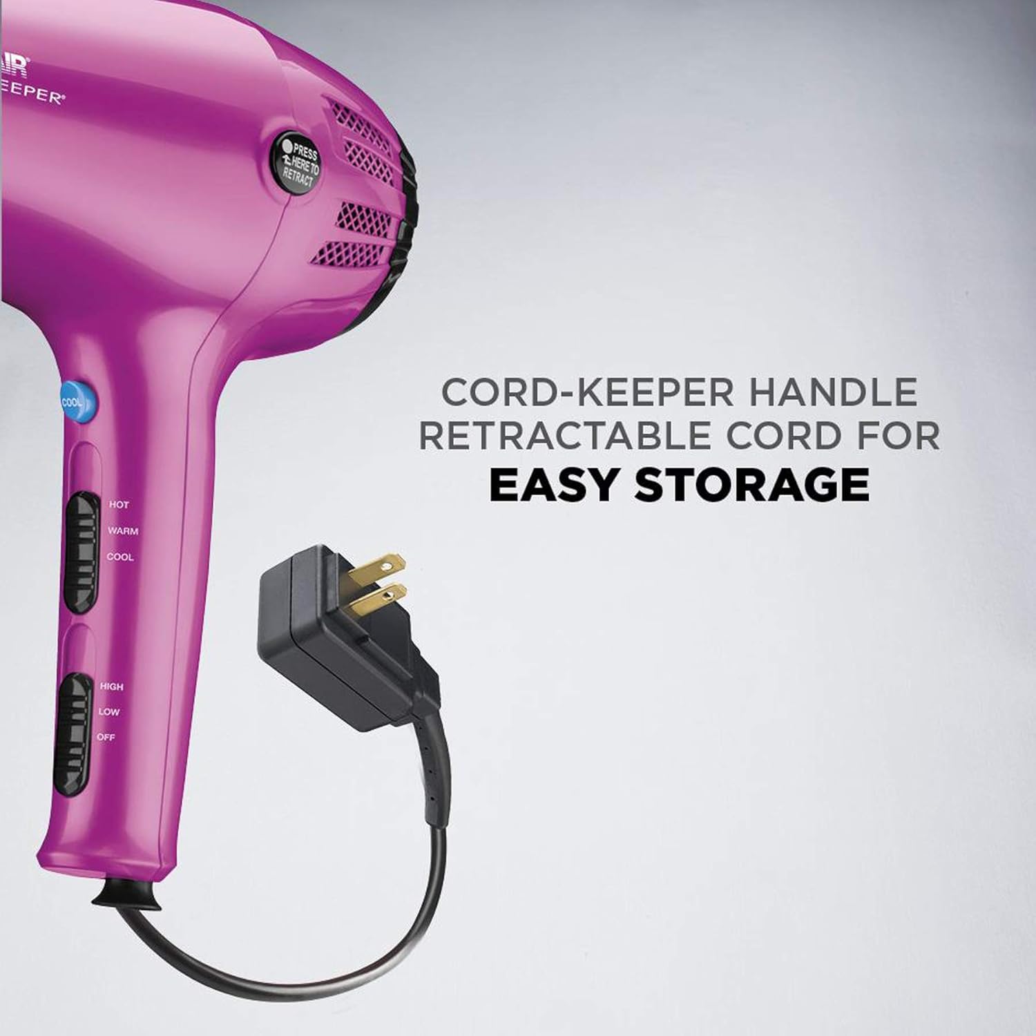 Conair 1875 Watt Cord-Keeper Hair Dryer; Pink: Beauty