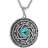HZMAN Green Eyes Talisman Seal Solomon Six-pointed Star 12 Constellation Pendant Stainless Steel Necklaces