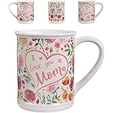 Potiera 16 oz Large Coffee Mug, Birthday Gifts for Mom, Mother's Day Christmas Gifts for Women Mother from Daughter Son, Handmade Ceramic Latte Floral Mugs, Unique Novelty Flower Tea Cup with Handle