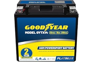Goodyear GYTX14-12 Volt 16 AH, 210 CCA, Rechargeable High-Performance, Maintenance Free, SLA - AGM Battery for Motorcycle, ATV, UTV, 4-Wheeler, Snowmobile, Watercraft and more!