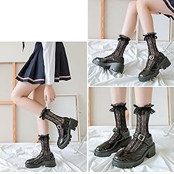 MKYSZLT Women Black Lace Socks Ruffle Frilly Dress