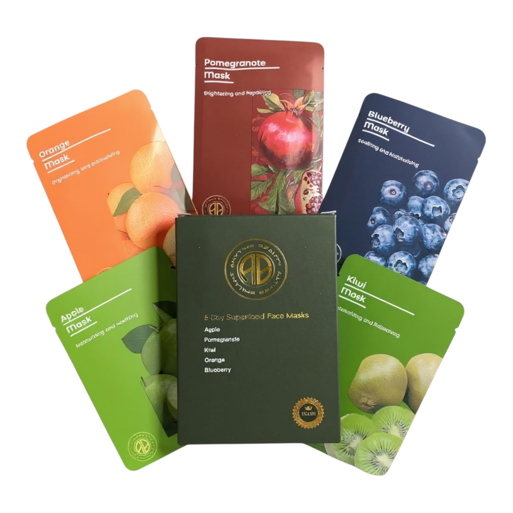 Anytime Beauty Luxury Hydrating & Moisturising Face Sheet Masks - Pack of 5 Superfood Gel Masks - Vegan Korean Skincare Inspired, Collagen-Boosting Gift Set for Glowing, Radiant Skin