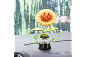 Levvohd Sunflower Car Dashboard Decorations, Dashboard Bobbleheads Knitted Flowers for Women Car Ornament Accessories (Handmade Long Eyes)