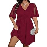 Floerns Women's Plus Size Contrast Mesh Half Flounce Sleeve V Neck Glitter Flared Hem A Line Dress