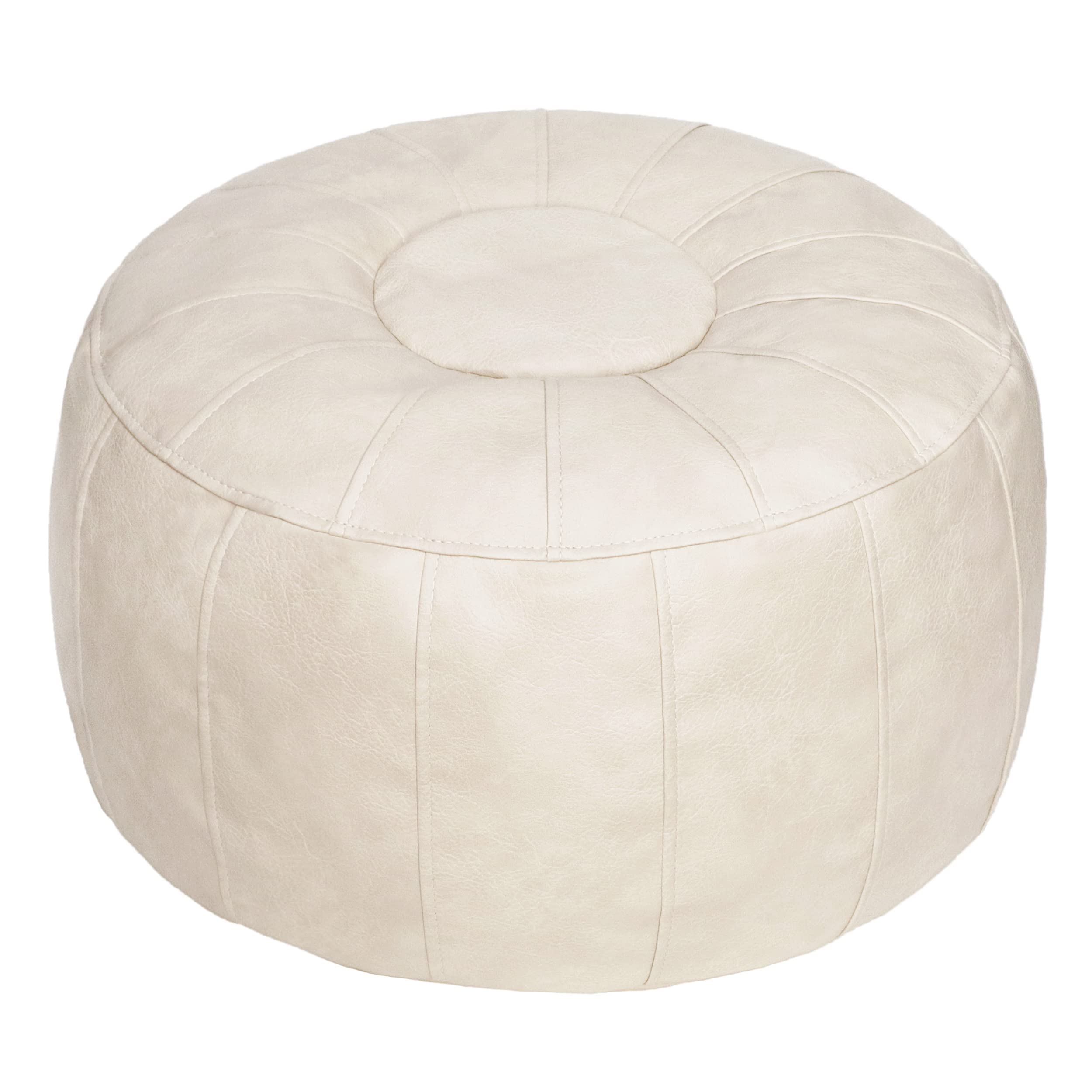 Photo 1 of Thgonwid Unstuffed Moroccan Storage Pouf Foot Stool Ottoman Seat Handmade Faux Leather Bean Bag Floor Chair Foot Rest for Living Room, Bedroom or Balcony (Ivory White)