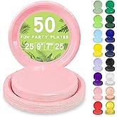 LANLISA 50 Pcs Pink Paper Plates Disposable, 25-9" & 25-7" Disposable Birthday Cake Dessert Plates For Valentines Day, Baby Shower, Easter Party, Mothers Day Party Supplies