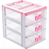 BxuxJar 3 Drawer Mini Desk Organizer Plastic Cute Pink Drawer Storage | 3 Drawers Small Pink Plastic Drawers Organizer, Kawaii Mini Desktop Storage Drawers for Bathroom, Vanity, Office, Bedroom