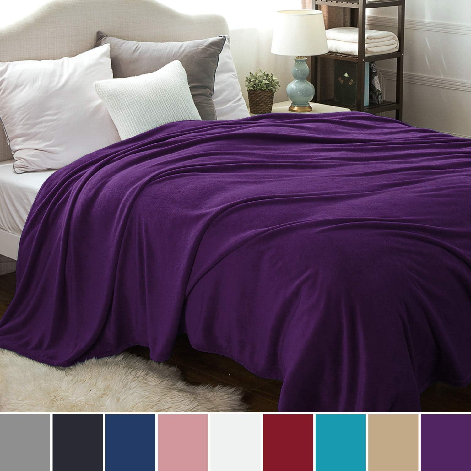 Bedsure Manta para Sofás de Franela 230x270cm - Manta para Cama 180 Reversible de 100% Microfibre Extra Suave - Manta Violeta Transpirable