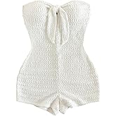 MakeMeChic Women's Summer Short Rompers Cut Out Bandeau Strapless One Piece Jumpsuits