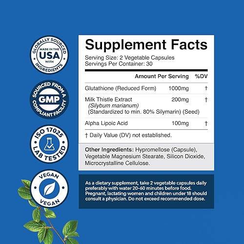 glutathione and milk thistle alpha lipoic acid Glutathione 500 mg 30 Veg Capsules – Auroxhealth main image 1