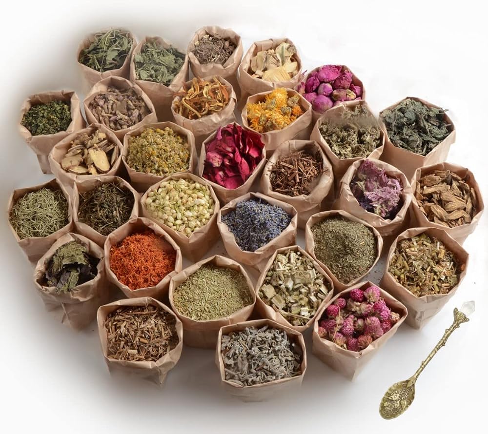 Premium Witchcraft Herb Set 30 Dried Herbs with Wooden Spoon for Spells