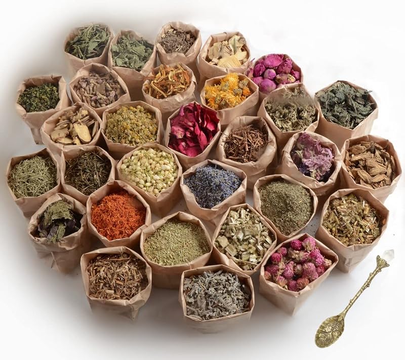 Premium Witchcraft Herb Set 30 Dried Herbs with Wooden Spoon for Spells