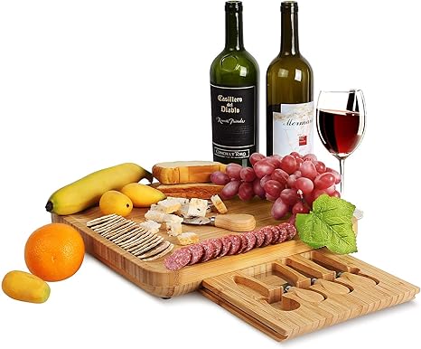 Homfa Bamboo Cheese Board Inches Cheese Platter With Utensils Set