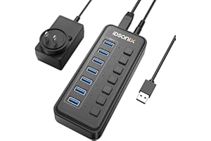 iDsonix USB 3.0 Hub, 7-Port 12V / 2A Powered USB Hub with Individual Switches 5Gbps High Speed Transfer BC1.2 (5V2.4A) Fast C