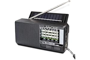 Oncheer Portable FM/AM/SW Radio, Build-in Bluetooth Speaker, Powered by Rechargeable Battery with Solar Panel for Charging, Emergency LED Light, Stretch Antenna, Support TF Card USB Mp3 Player