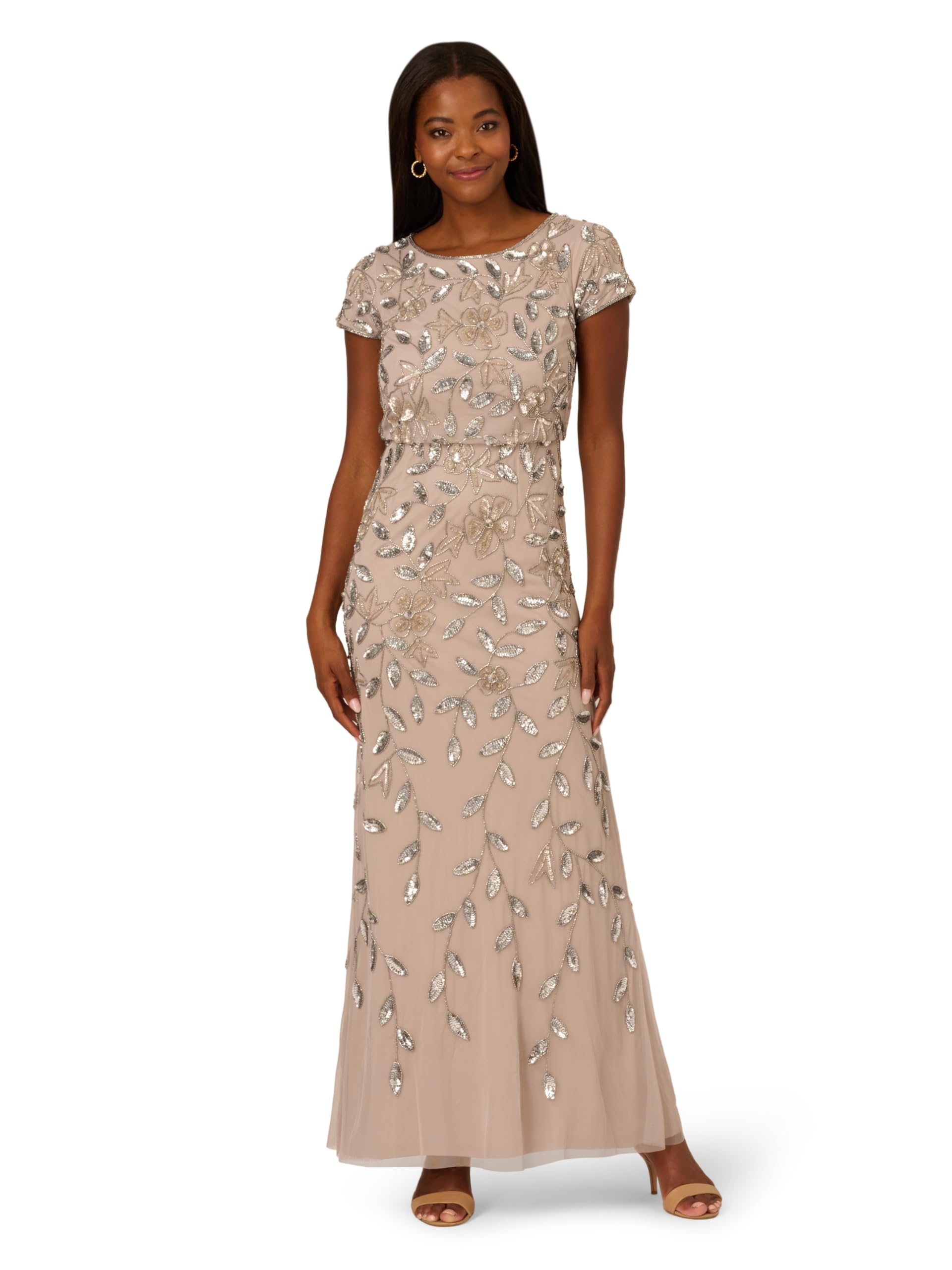 Photo 1 of Adrianna Papell Women's Blouson Beaded Long Dress, Marble
