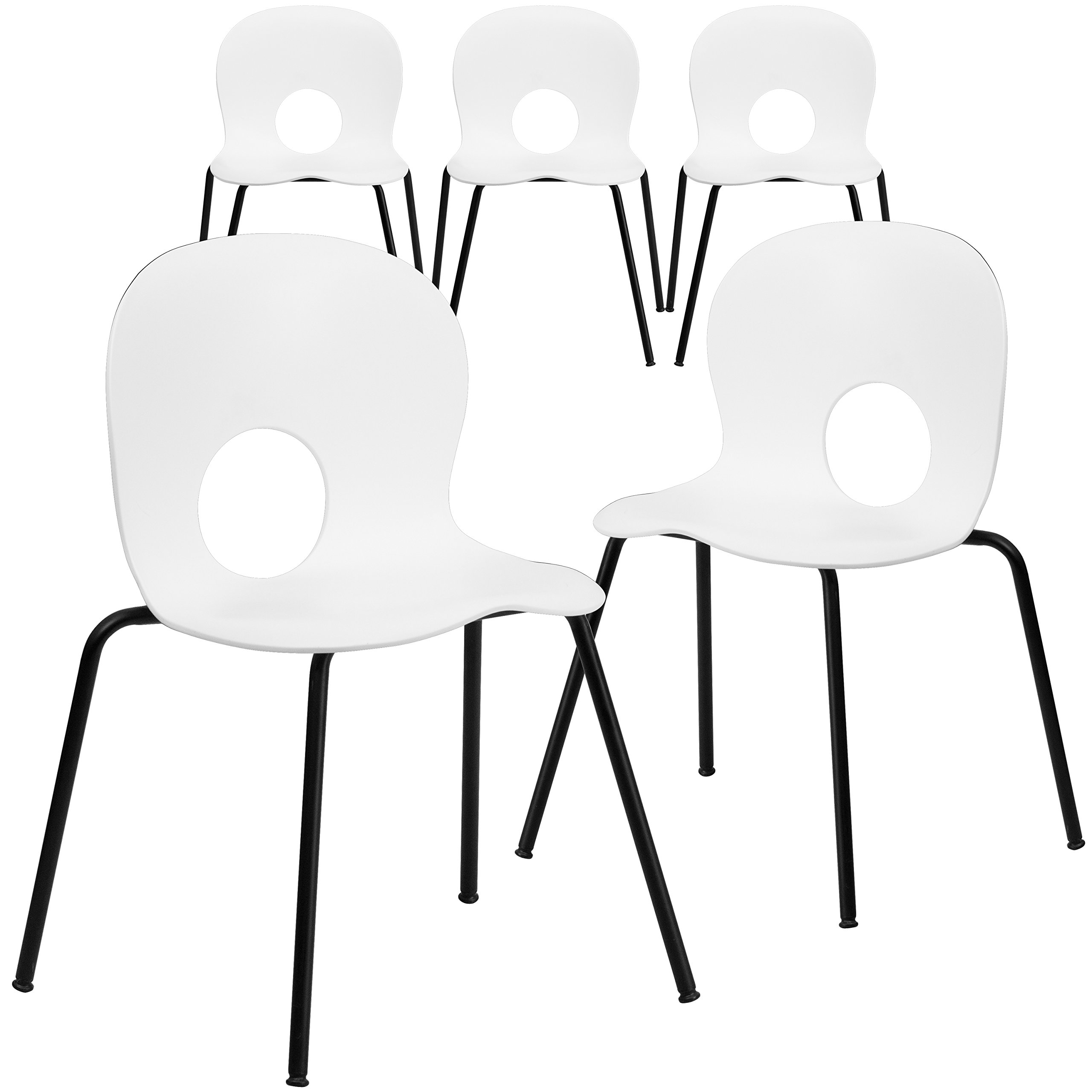 Photo 1 of Flash Furniture 5 Pack HERCULES Series 770 lb. Capacity Designer White Plastic Stack Chair with Black Frame